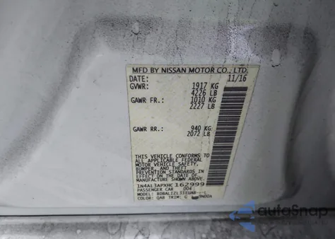 2017 Nissan Altima 2.5 Sv z USA, uszkodzony, nr VIN 1N4AL3APXHC162999